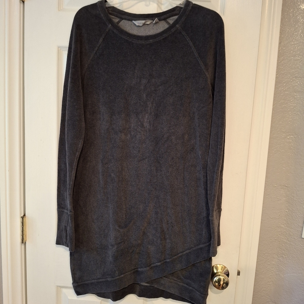 Athleta Women’s Gray Velour Criss Cross Long Sleeve Short Shift Dress Sz M Cozy